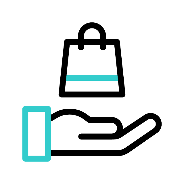 Icon mit einer Hand die eine Bestellung übergibt für versandkostenfreie Lieferung ab 50 € Bestellwert